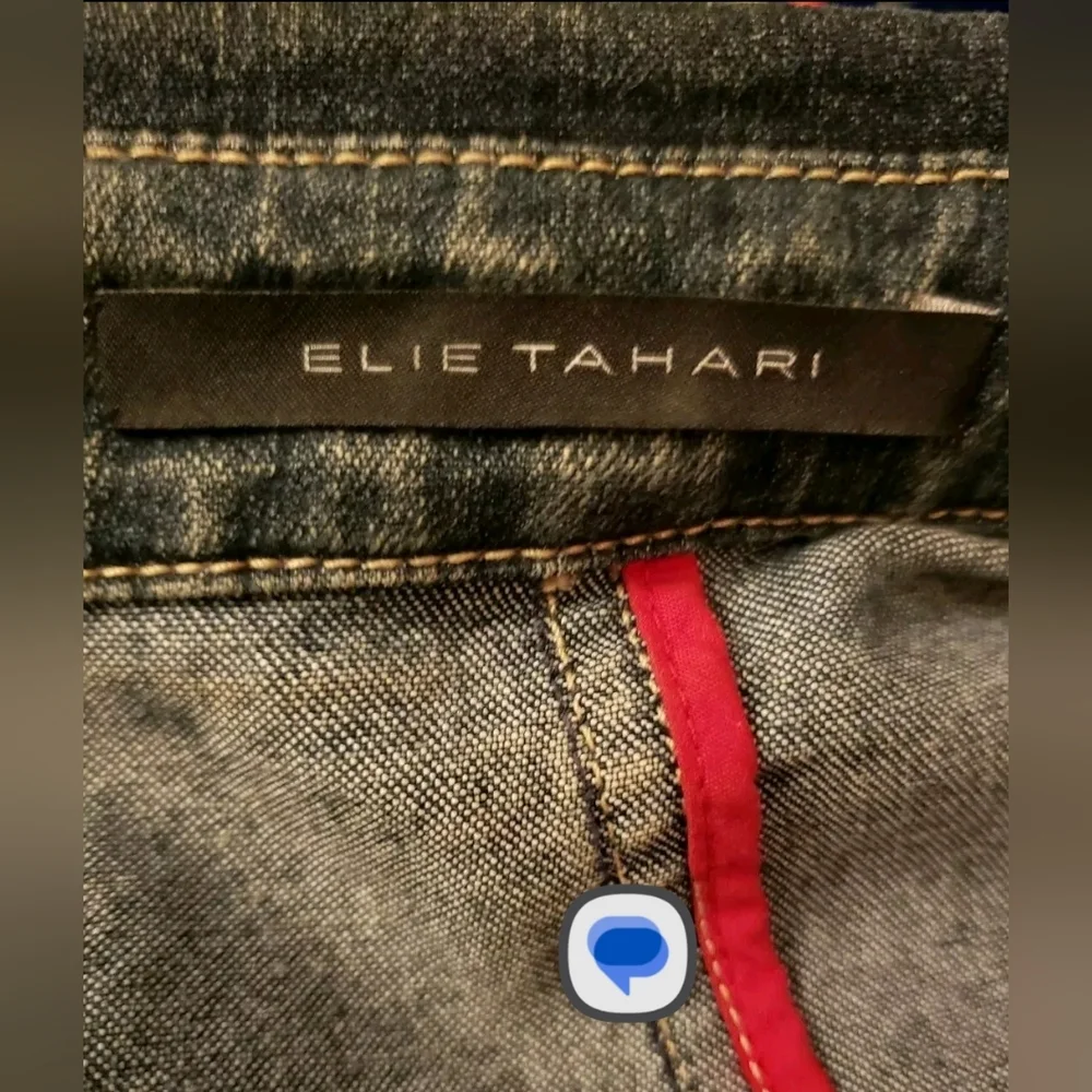 Elie Tahari Corset Lace Up Red Piped Denim Jacket Size Large - Picture 12 of 13